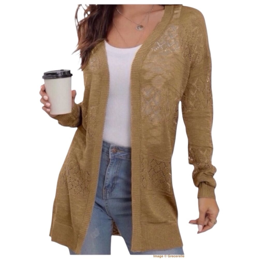 NWT Grecerelle Lightweight Cardigan Summer Sweater Knit Duster Khaki Size Small